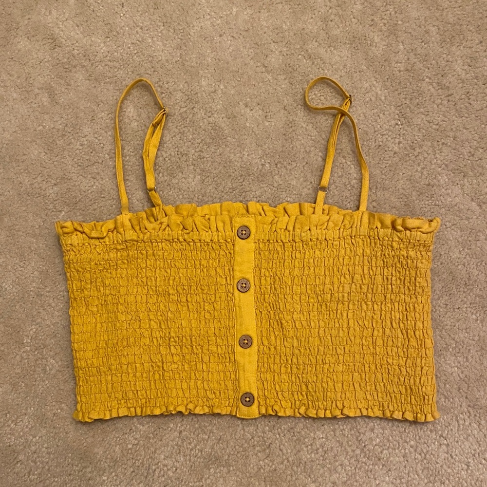 Urban Outfitters mustard yellow smocked crop top